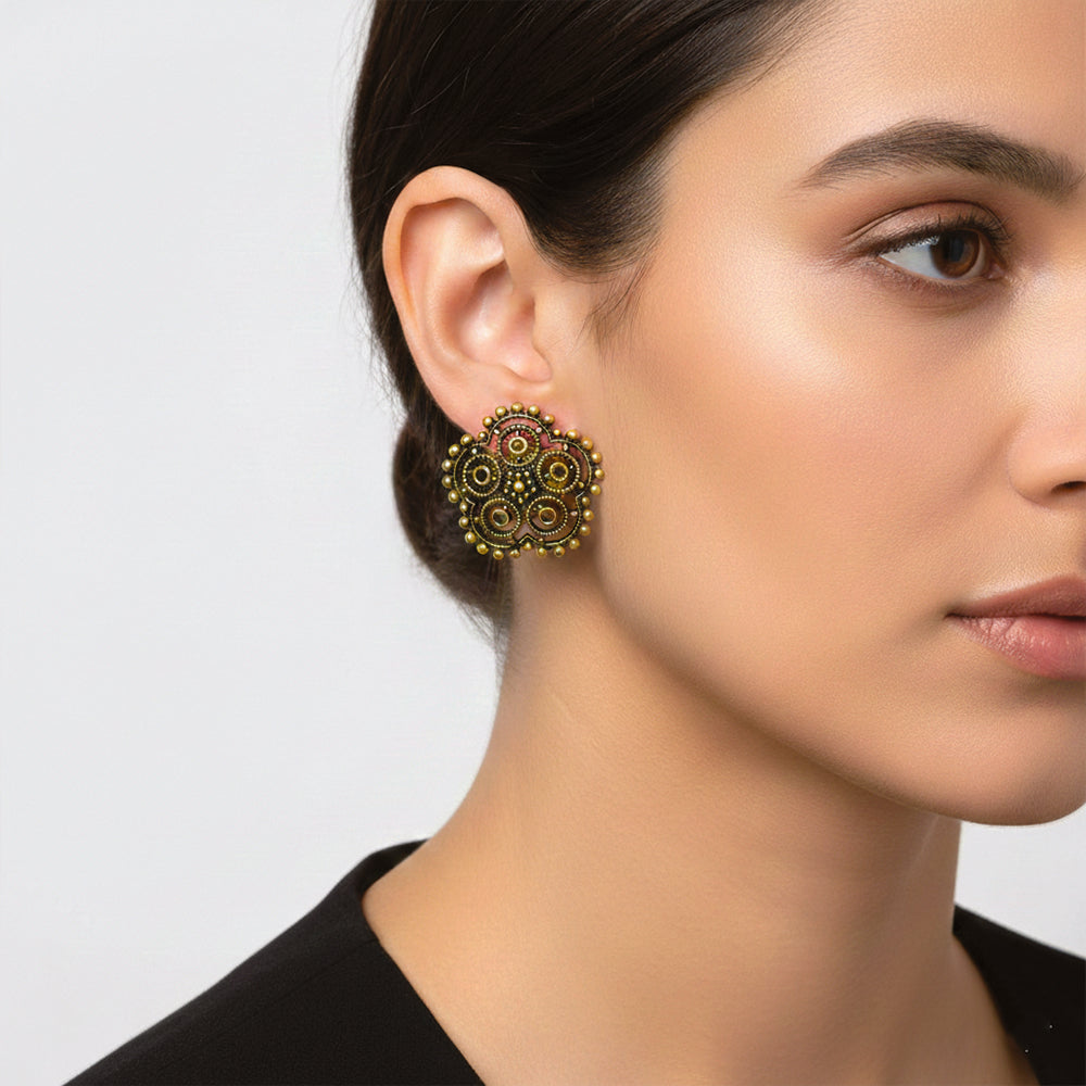 JewelMaze Set of 5 Antique Gold Plated Earring Stud Combo