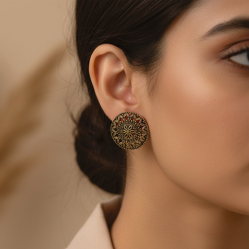 JewelMaze Set of 5 Antique Gold Plated Stud Earring Combo