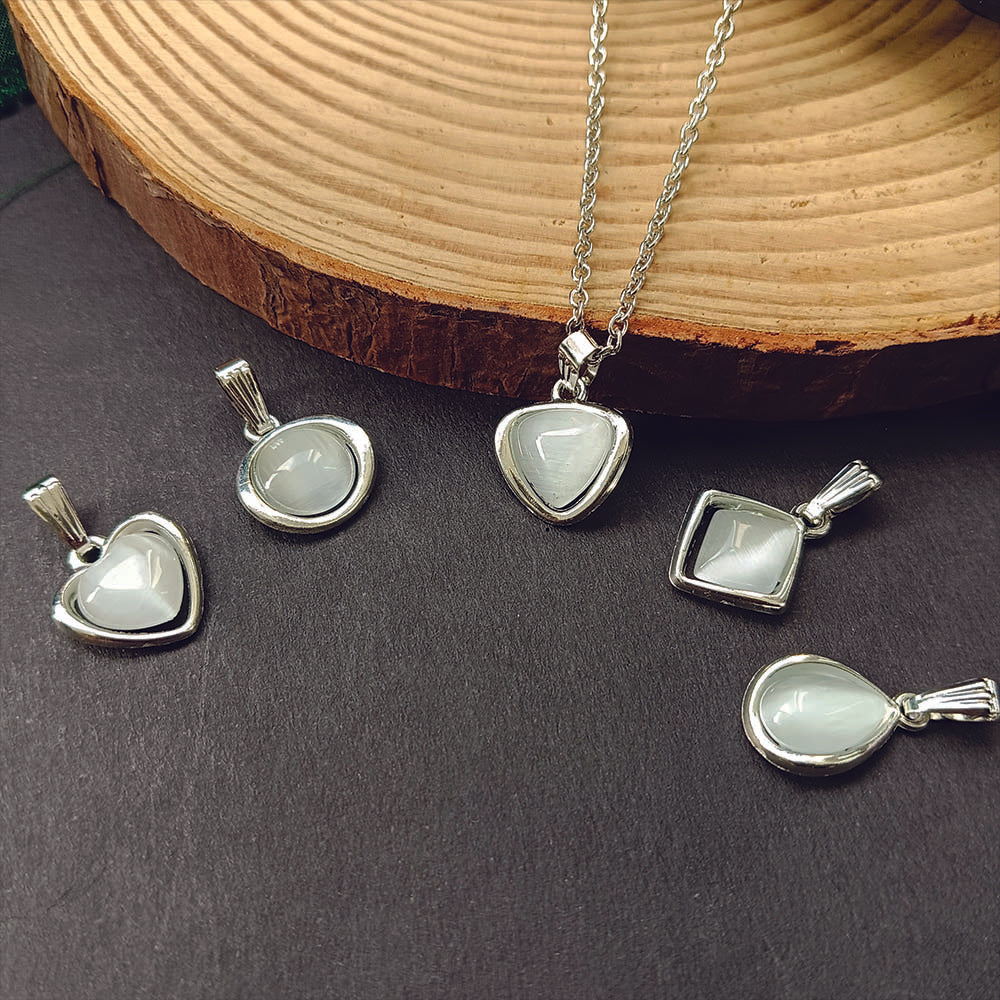 JewelMaze Rose Gold Set of 5 Cat Eye Pendant With Chain Combo