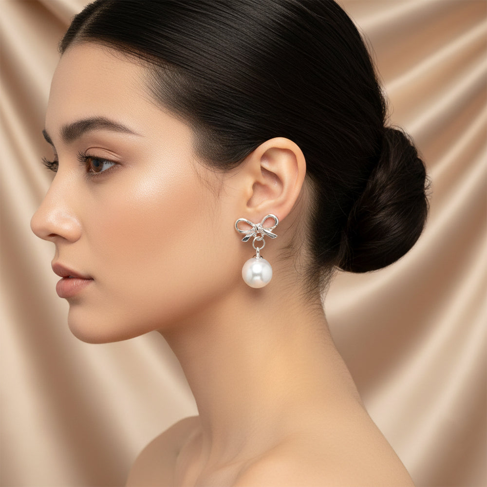 JewelMaze Set of 6 Gold And Silver Plated Pearl Drop Earrings Combo