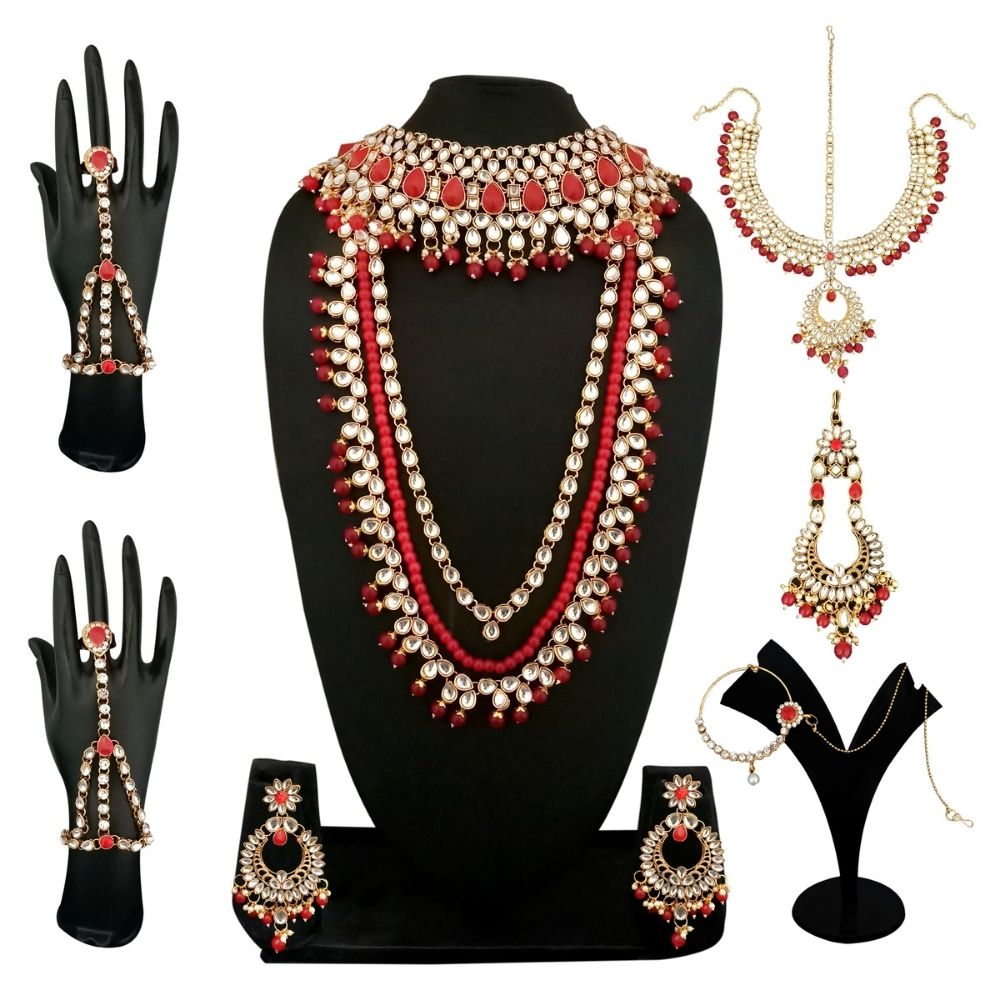 JewelMaze Luxury Kundan and Beads Bridal Jewelry Set
