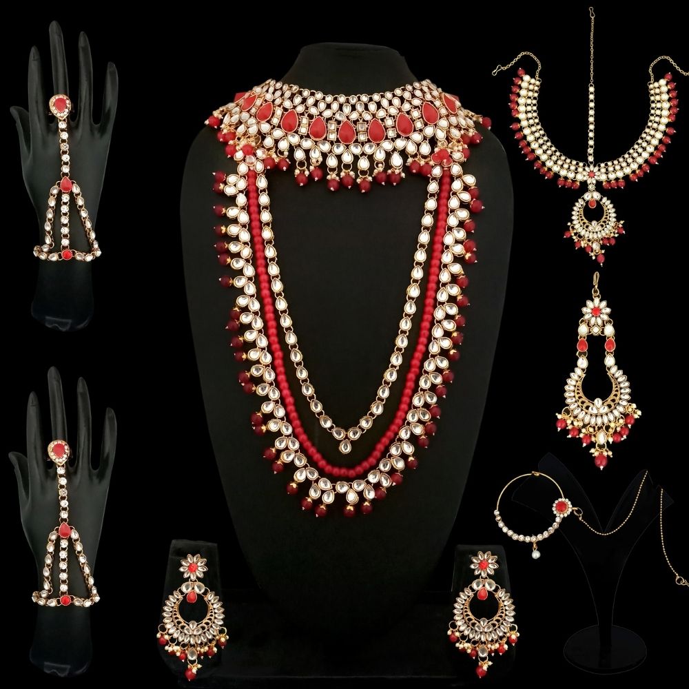 JewelMaze Luxury Kundan and Beads Bridal Jewelry Set