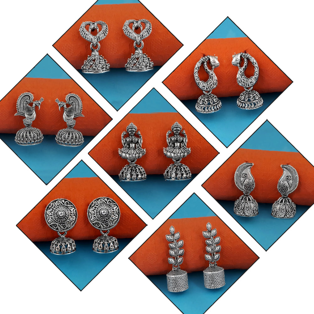 JewelMaze Set of 7 Oxidised Earrings Combo