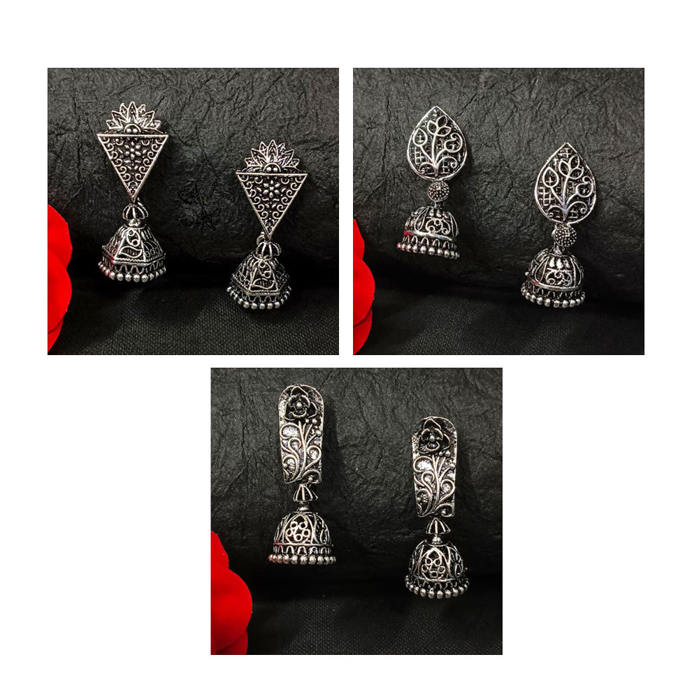 JewelMaze Set of 3 Oxidised Earrings Combo - 1004410