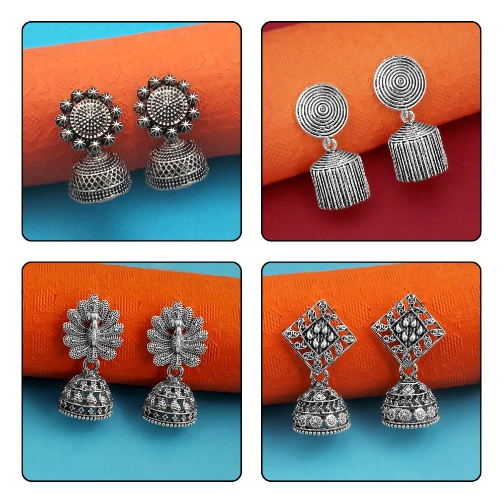 JewelMaze Set of 4 Oxidised Earrings Combo