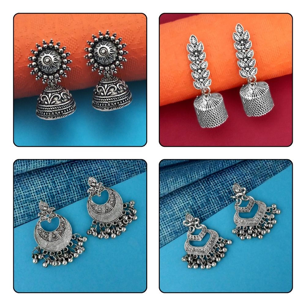 JewelMaze Set of 4 Oxidised Earrings Combo