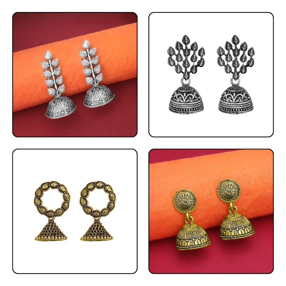 JewelMaze Set of 4 Oxidised Earrings Combo