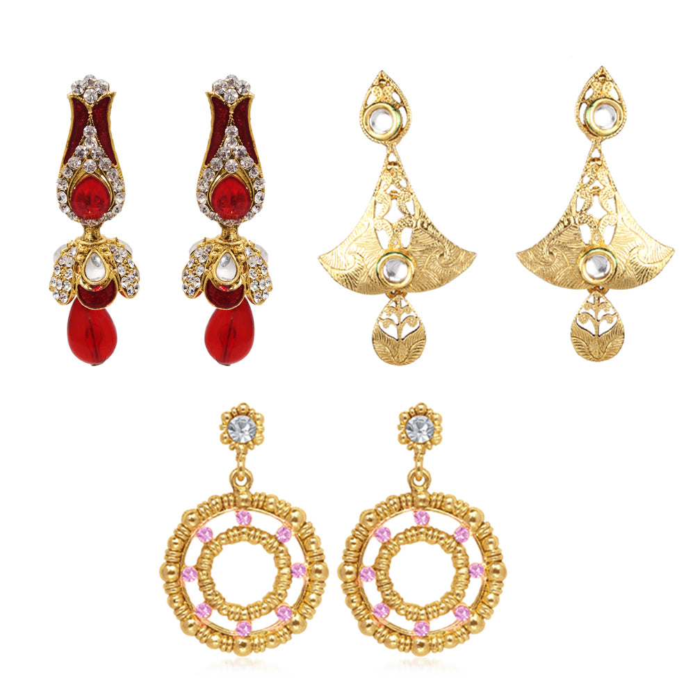 JewelMaze Set of 3 Earrings Combo - 1005155