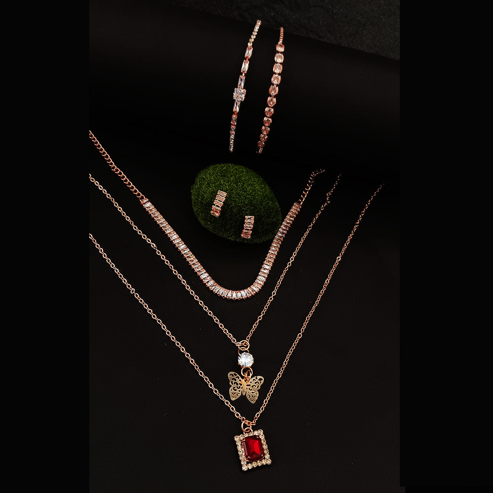 JewelMaze AD Diamond Rose Gold Jewellery Combo - 1005189