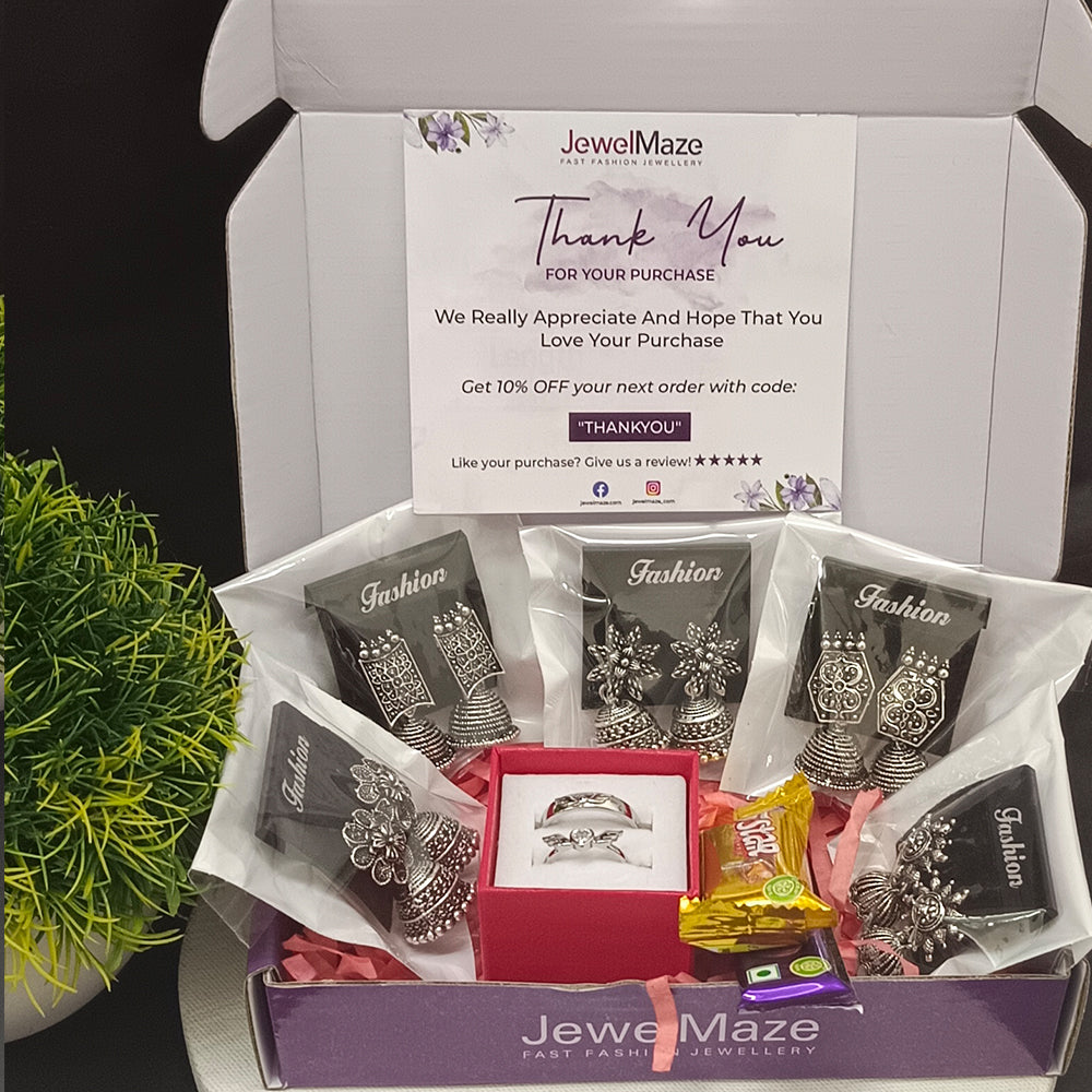 JewelMaze Set of 5 Earrings + 2 Rings Combo - 1005190