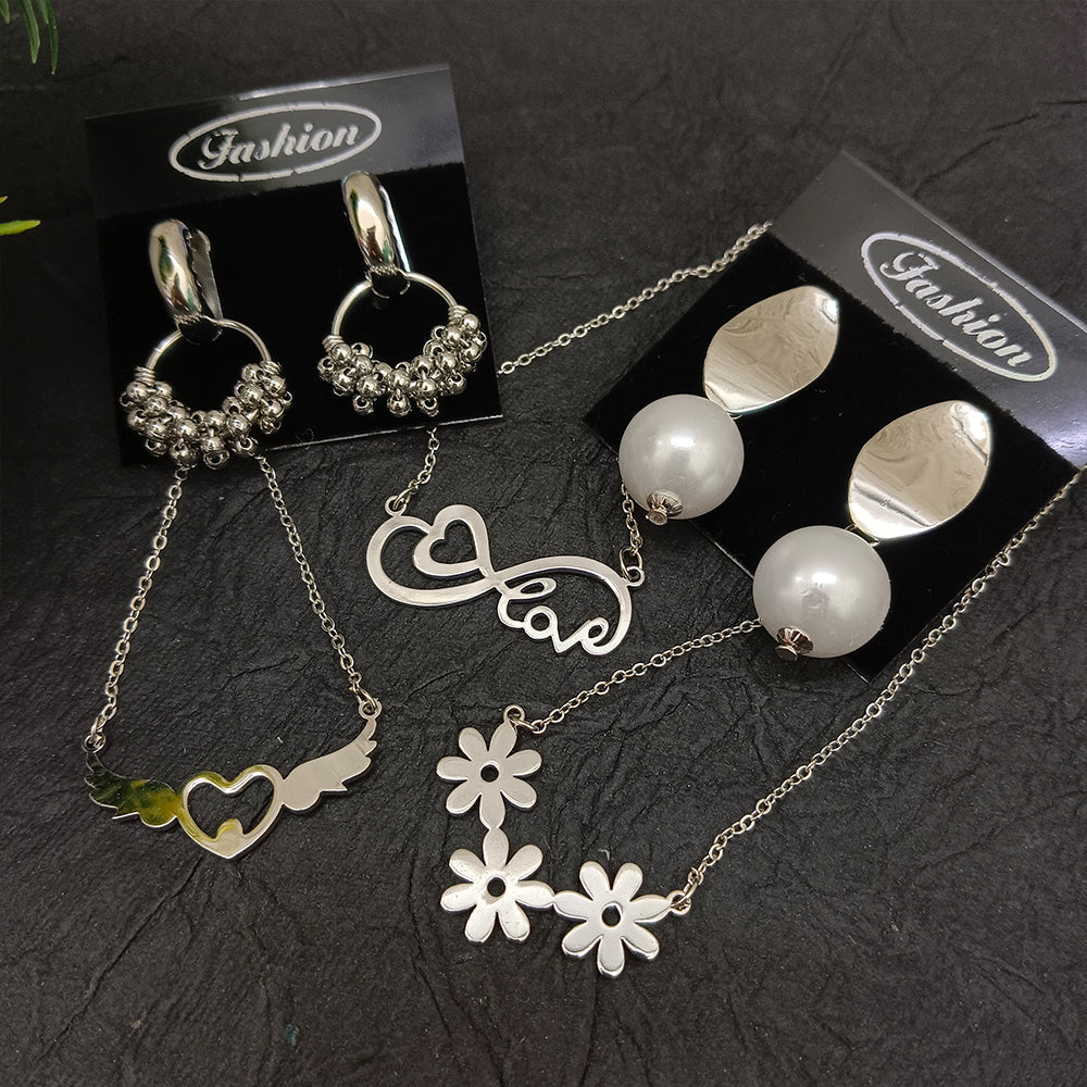 Bhavi Jewels 2 Earrings + 3 Chain Pendant Combo