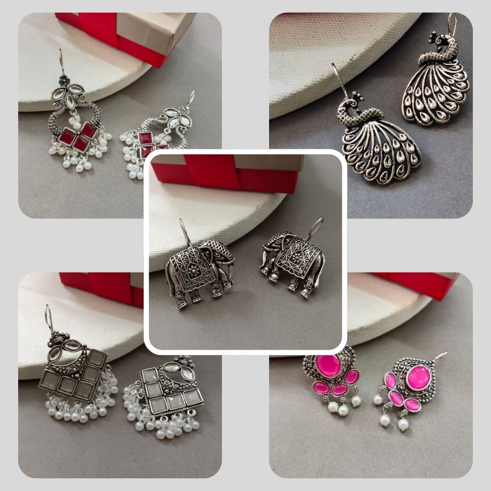 JewelMaze Set of 5 Earrings Combo (Assorted Color & Design )