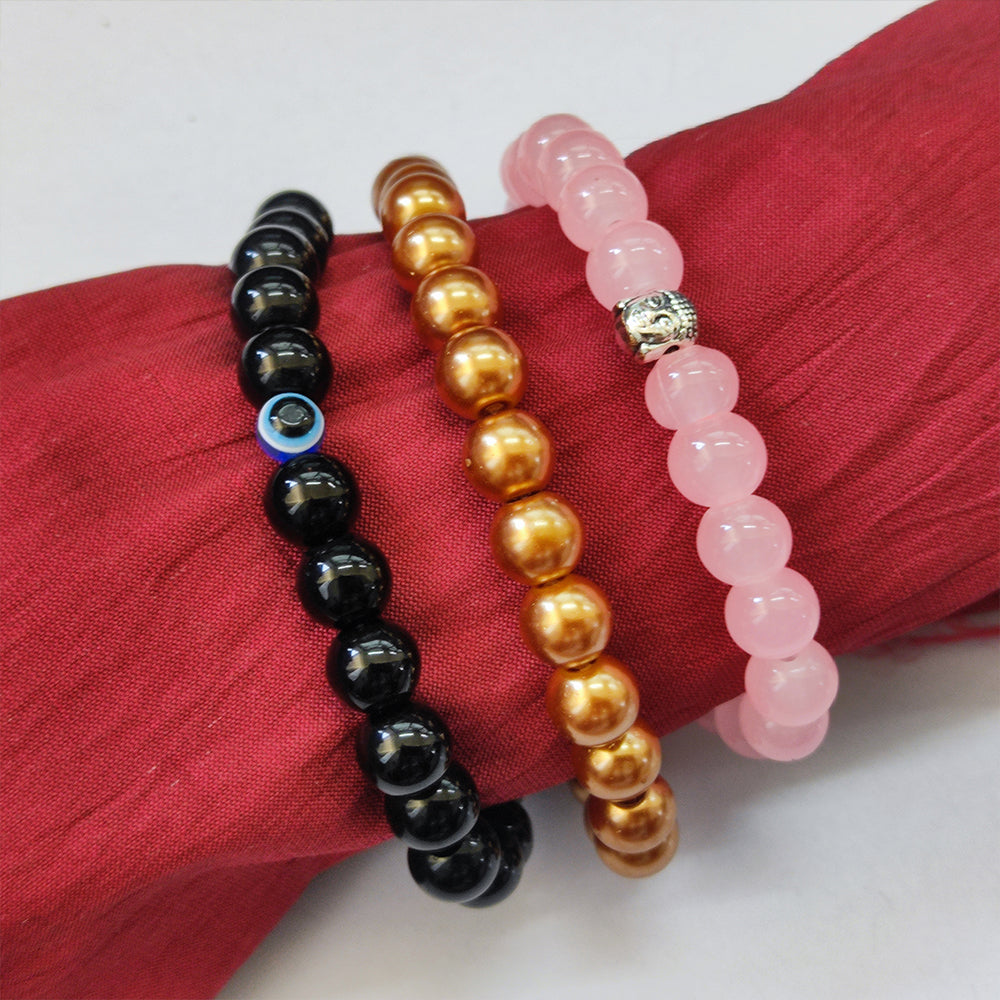 JewelMaze Trinity Evil Eye Beads Bracelet Combo - 1005264