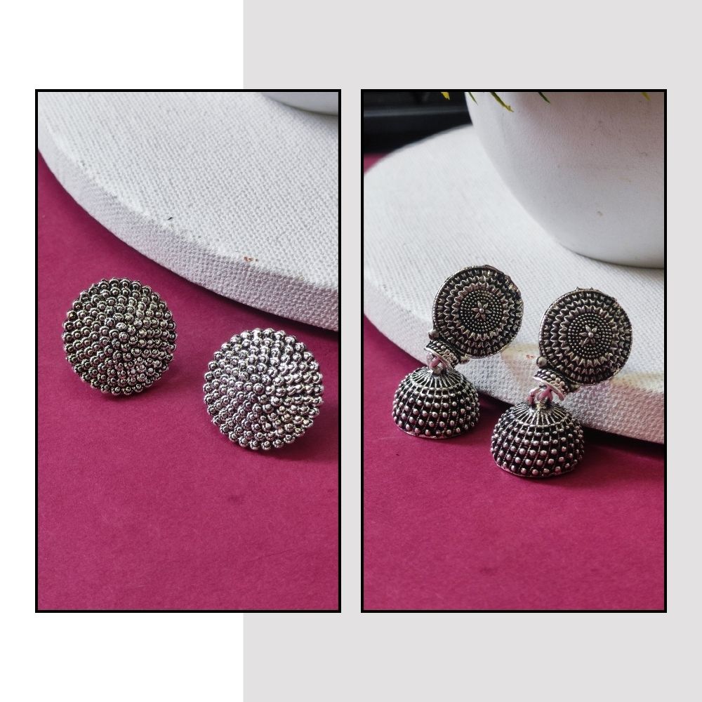 JewelMaze Pack Of 2 Oxidised Plated Earrings Combo - 1005267