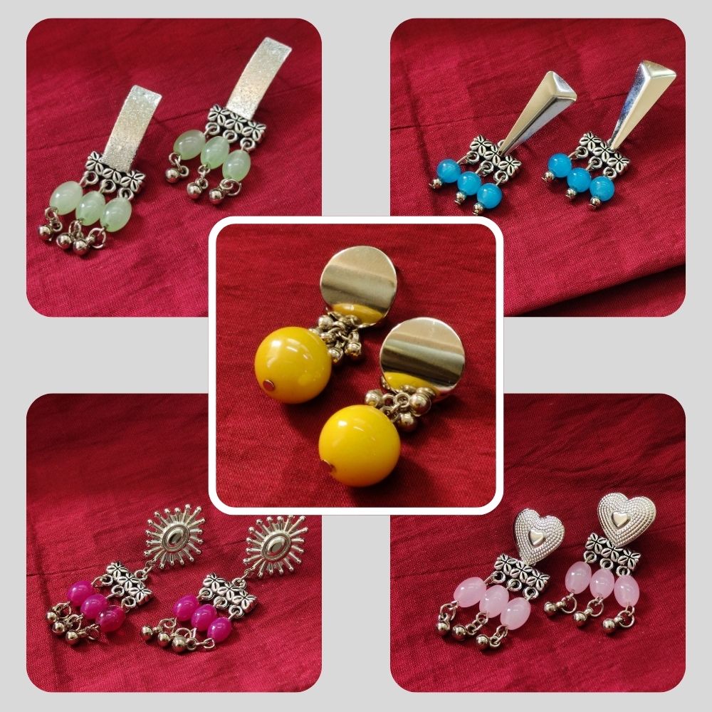 JewelMaze Set of 5 Earrings Combo  ( Assorted Color )