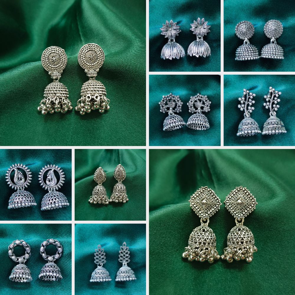 JewelMaze Set of 10 Oxidised Earrings Combo