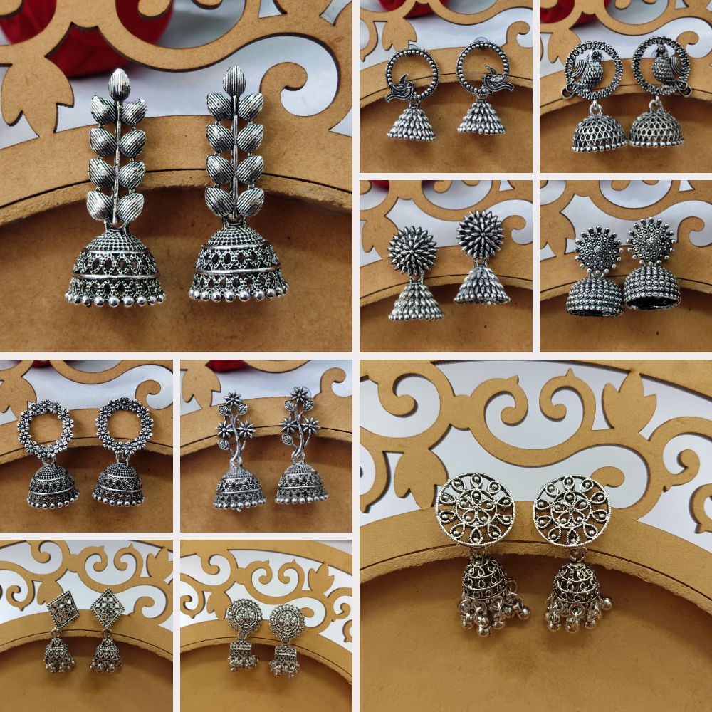 JewelMaze Set of 10 Oxidised Earrings Combo - 1005277