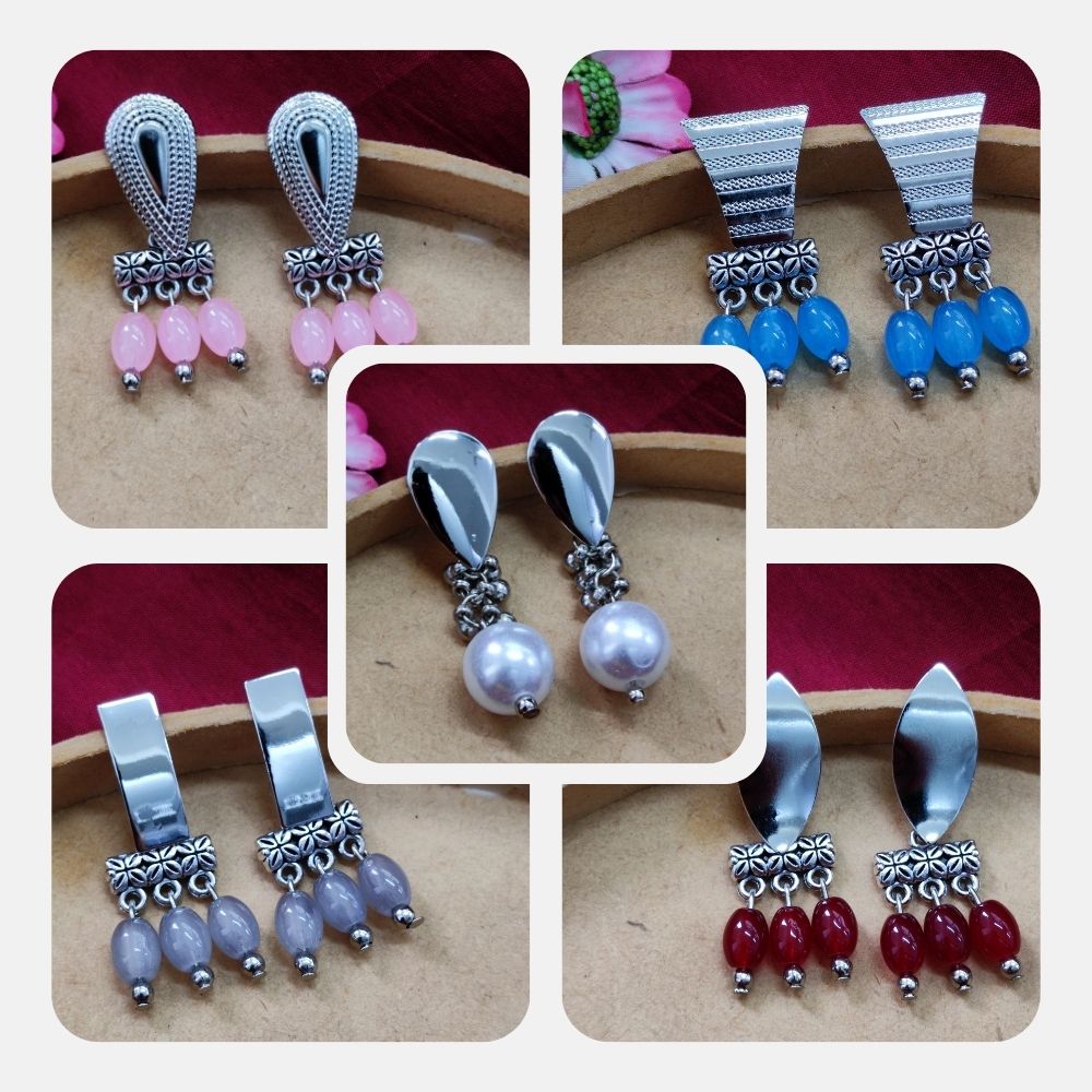 JewelMaze Set of 5 Earrings Combo  ( Assorted Color ) - 1005279