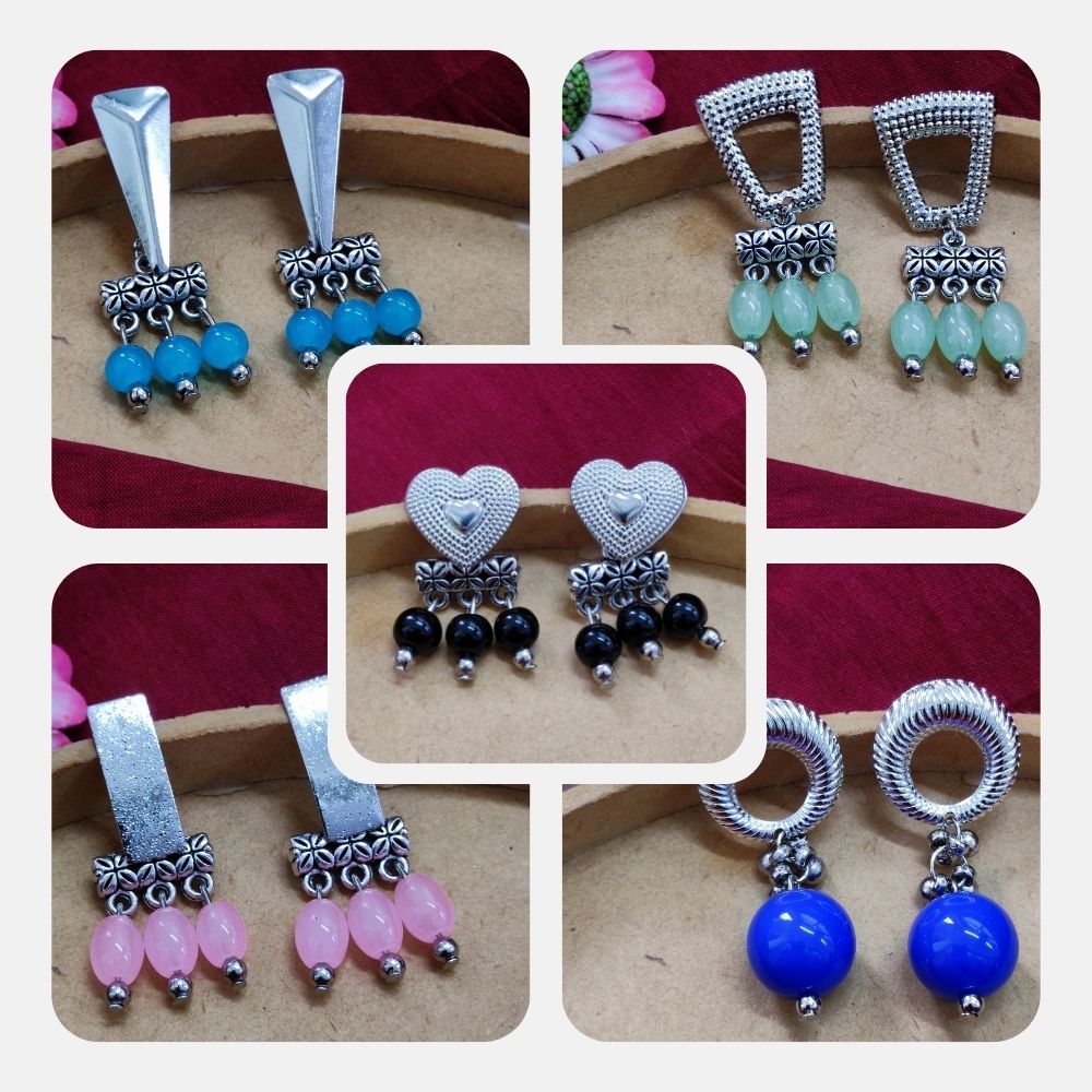 JewelMaze Set of 5 Earrings Combo  ( Assorted Color ) - 1005279