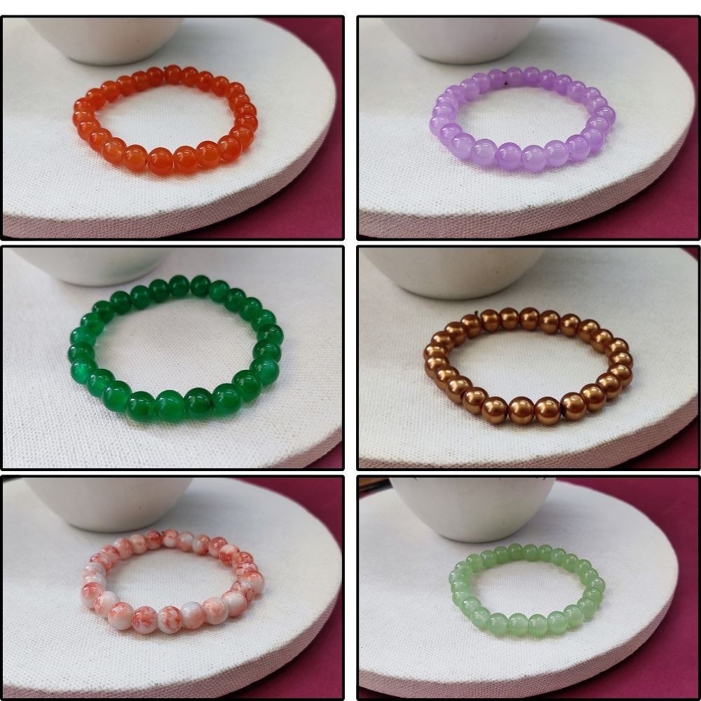 JewelMaze Pack Of 6 Crystal Beads Bracelet Combo - 1005287