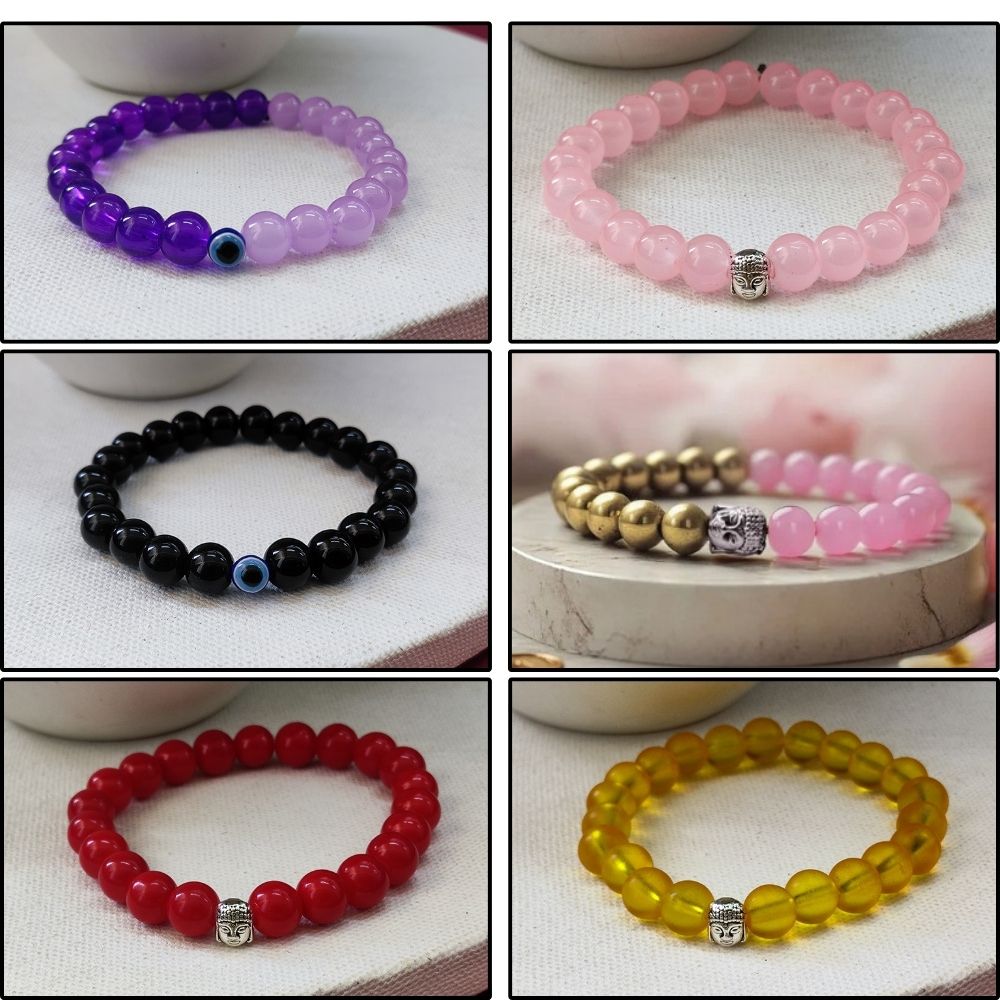 JewelMaze Pack Of 6 Crystal Beads Bracelet Combo - 1005288