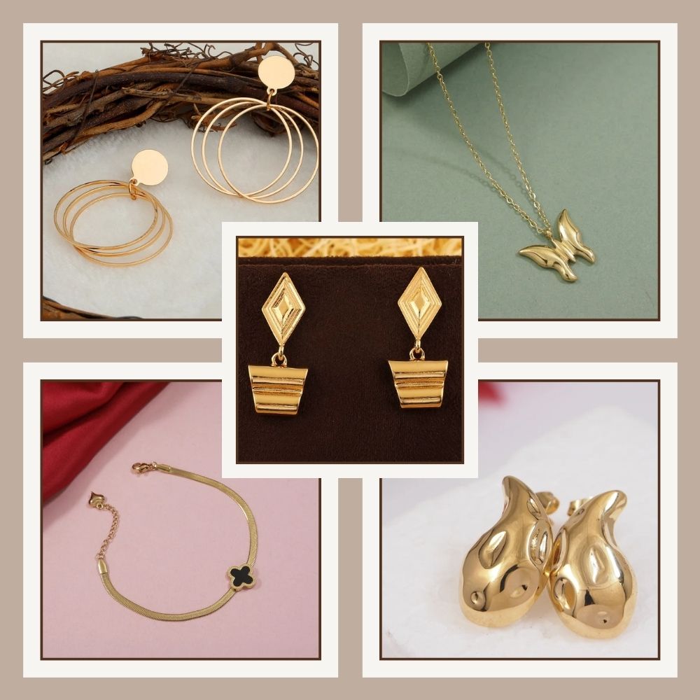 JewelMaze Premium Demi-Fine Jewellery Combo Set  Gold Plated Minimal Designs - 1005289