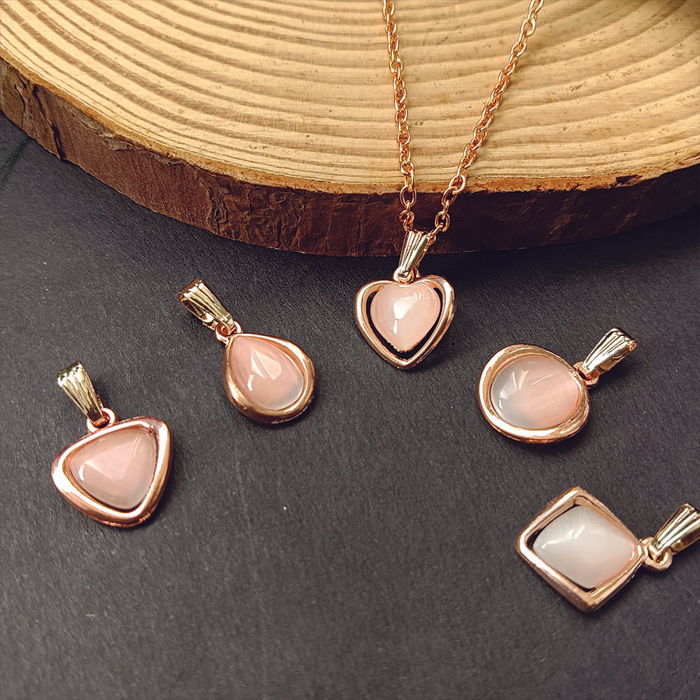 JewelMaze Rose Gold Set of 5 Cat Eye Pendant With Chain Combo