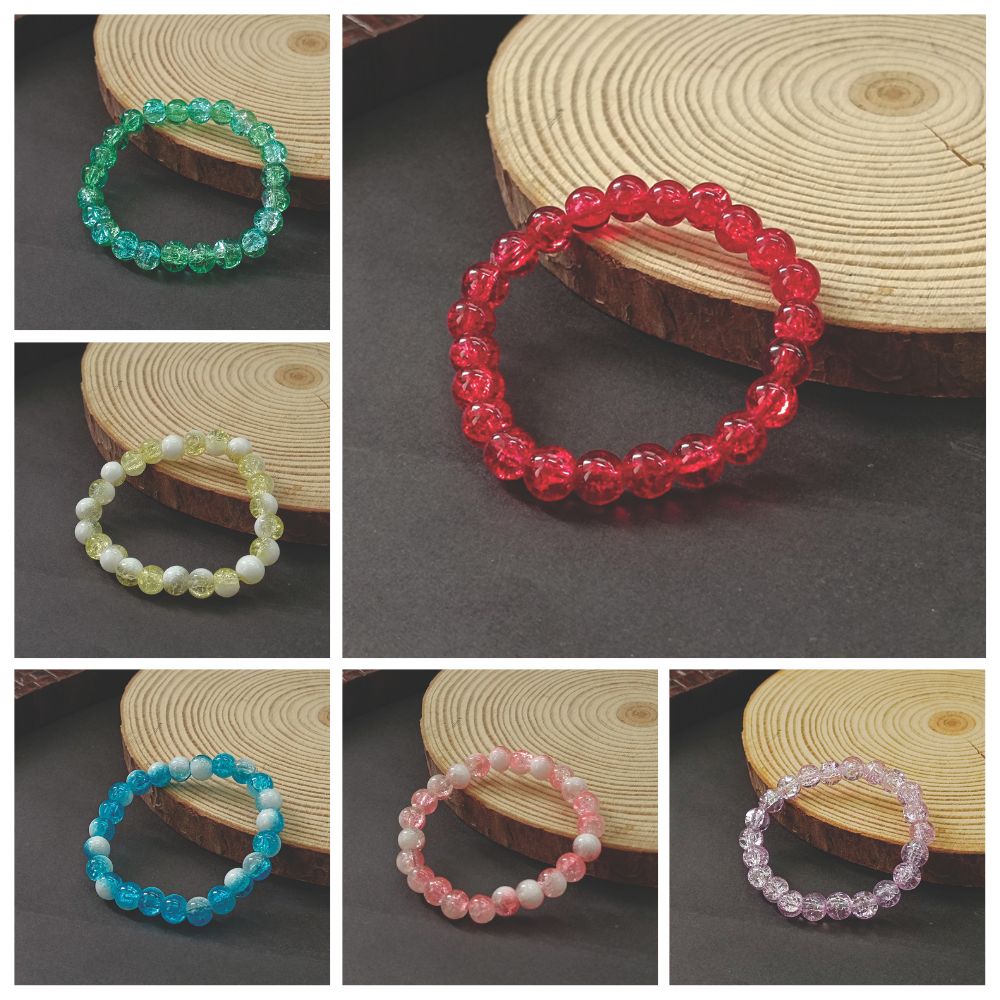JewelMaze Pack Of 6 Crystal Crackle Glass Beads Bracelet Combo - 1005303