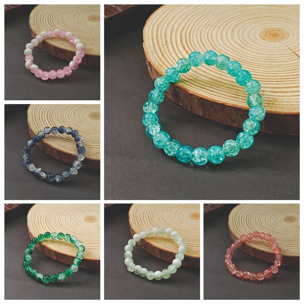 JewelMaze Pack Of 6 Crystal Crackle Glass Beads Bracelet Combo - 1005304