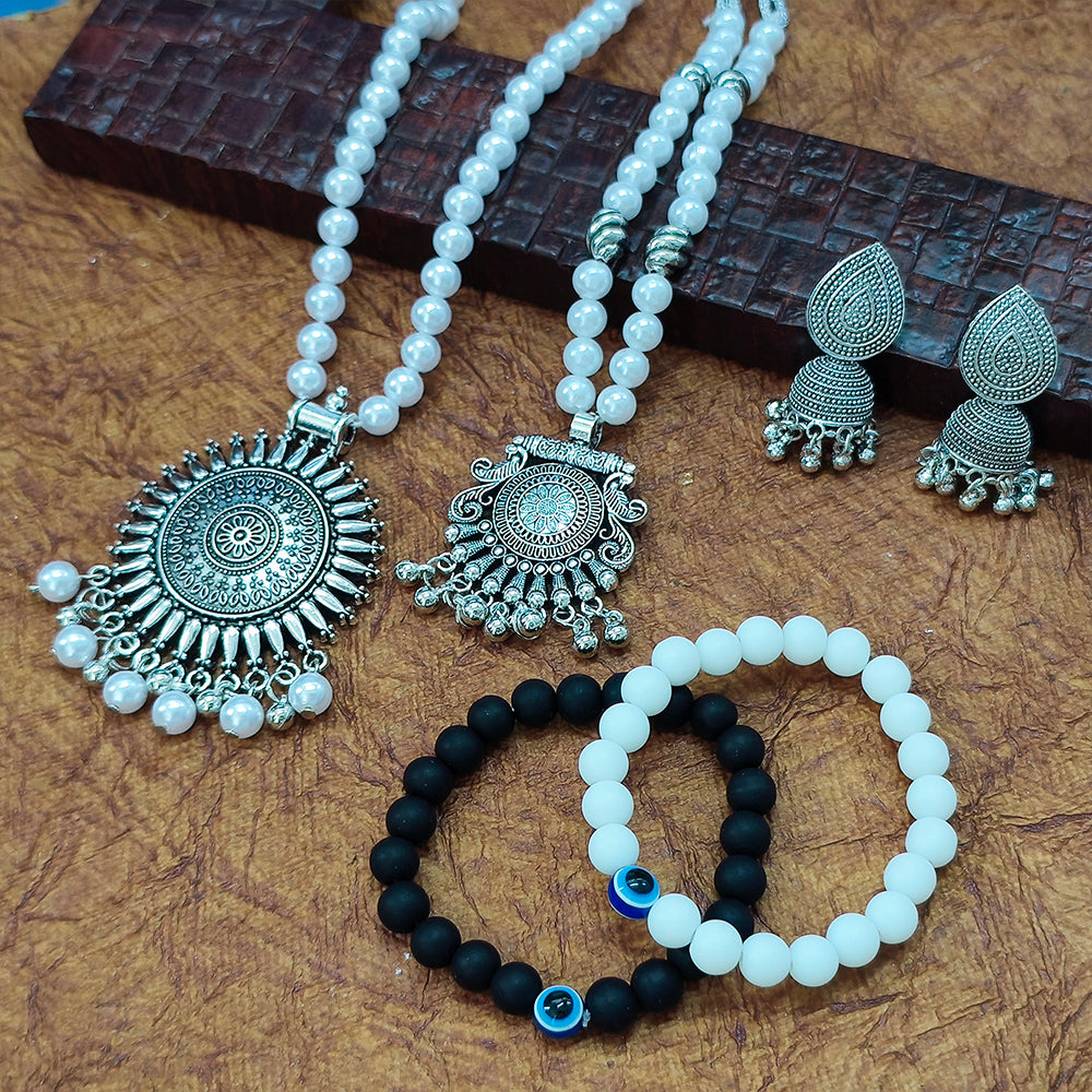 JewelMaze 2 Necklace +2 Bracelet +1 Earrings Jewellery Combo ( assorted design )