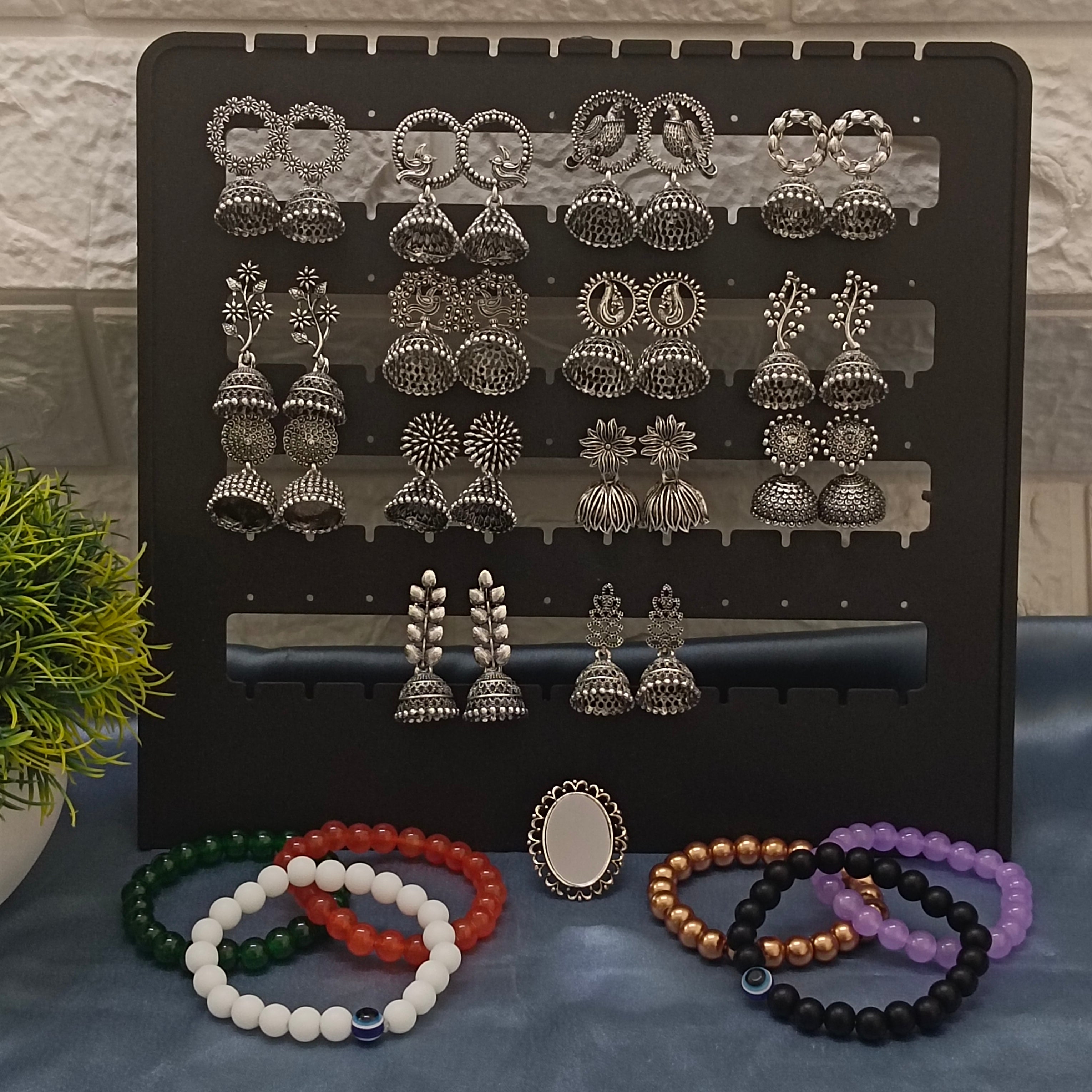 JewelMaze Tulip Combo Include Oxidised Earrings , Bracelet and Ring Combo