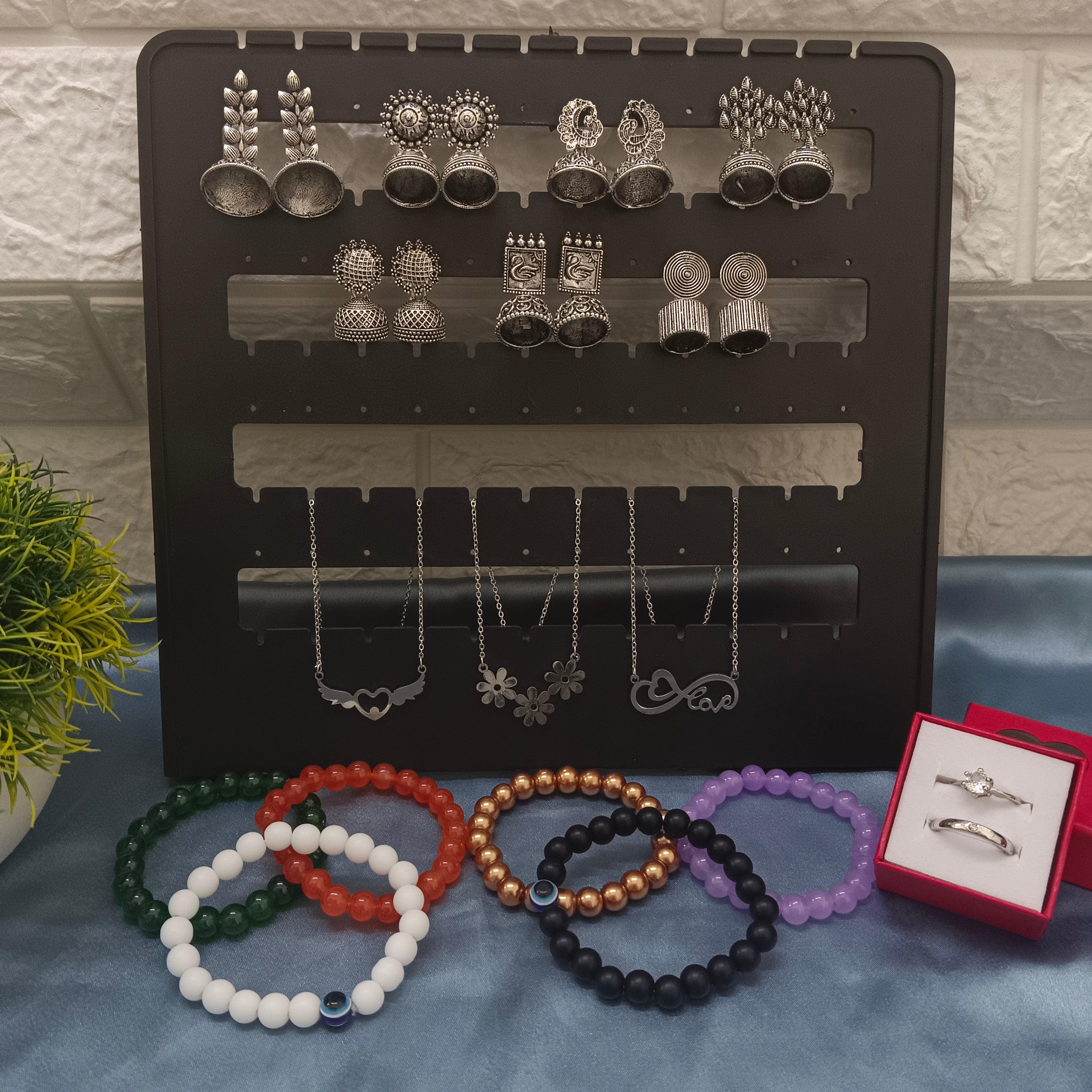 JewelMaze Lily Combo Include Oxidised Earrings , Chain Pendant , Bracelet and  Ring Combo