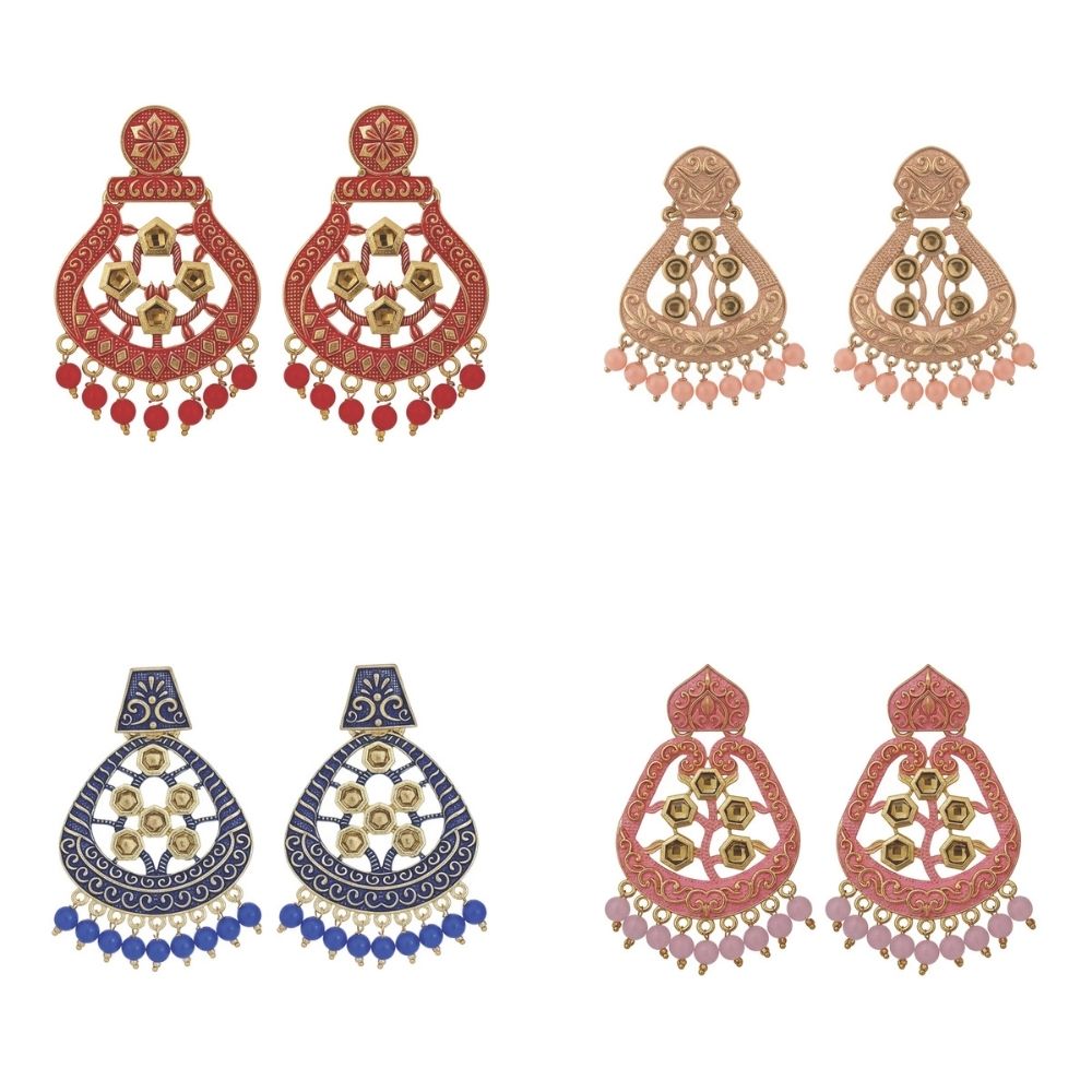 JewelMaze Traditional Meenakari Earrings Combo Set of 4