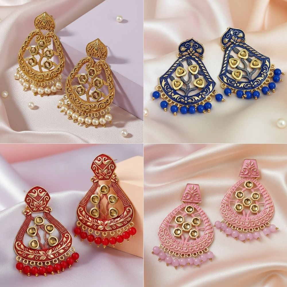 JewelMaze Traditional Meenakari Earrings Combo Set of 4
