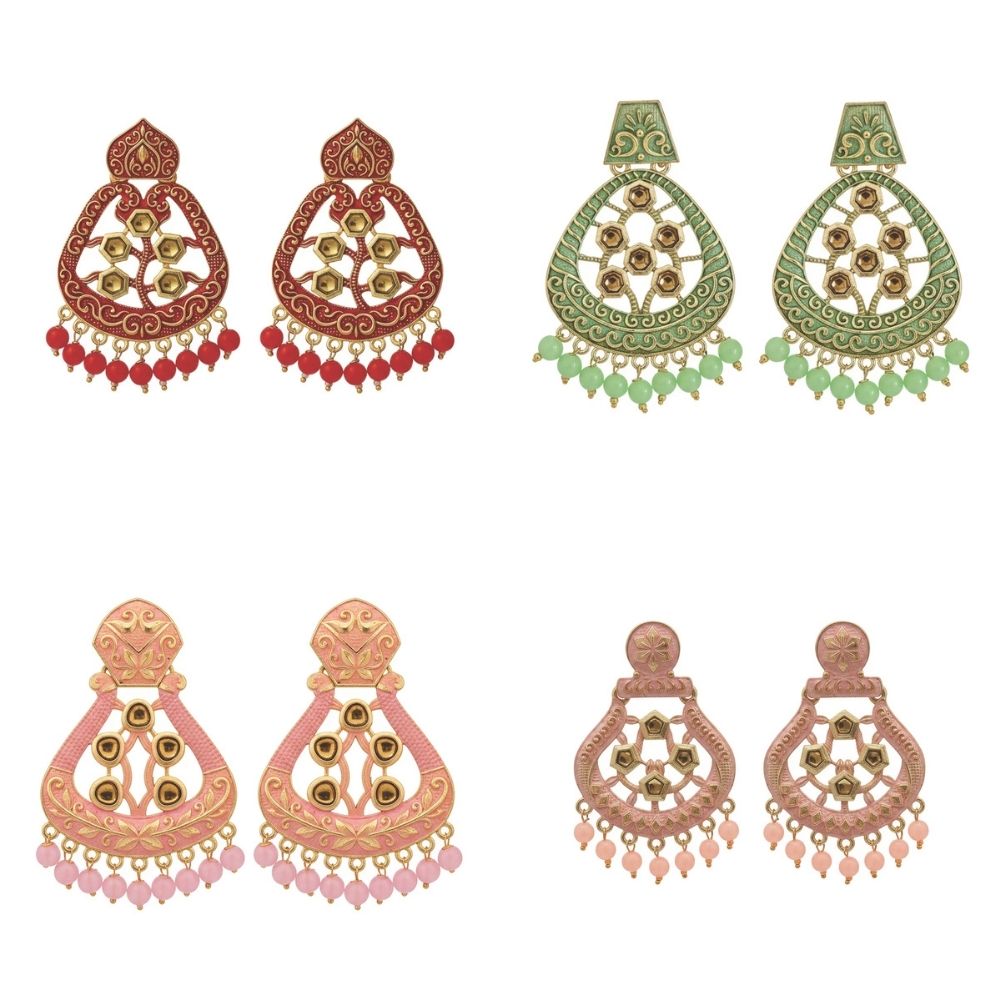JewelMaze Traditional Meenakari Earrings Combo Set of 4