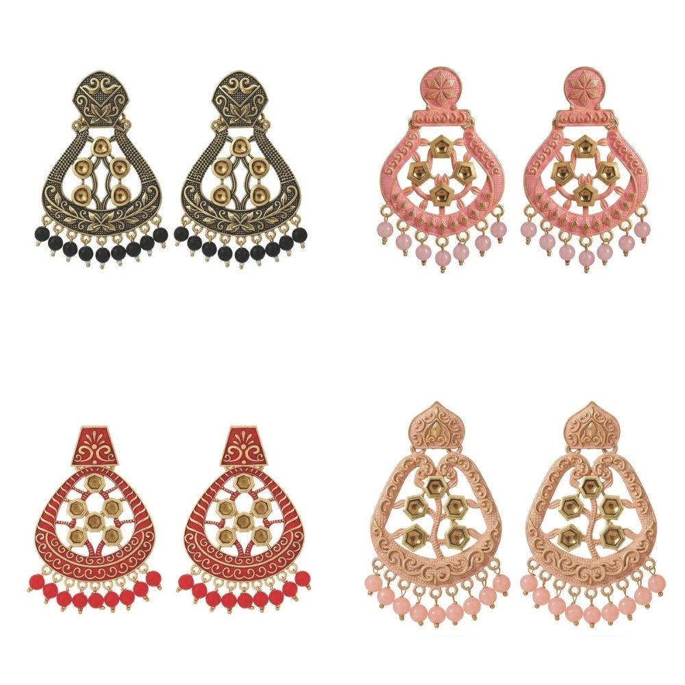 JewelMaze Traditional Meenakari Earrings Combo Set of 4