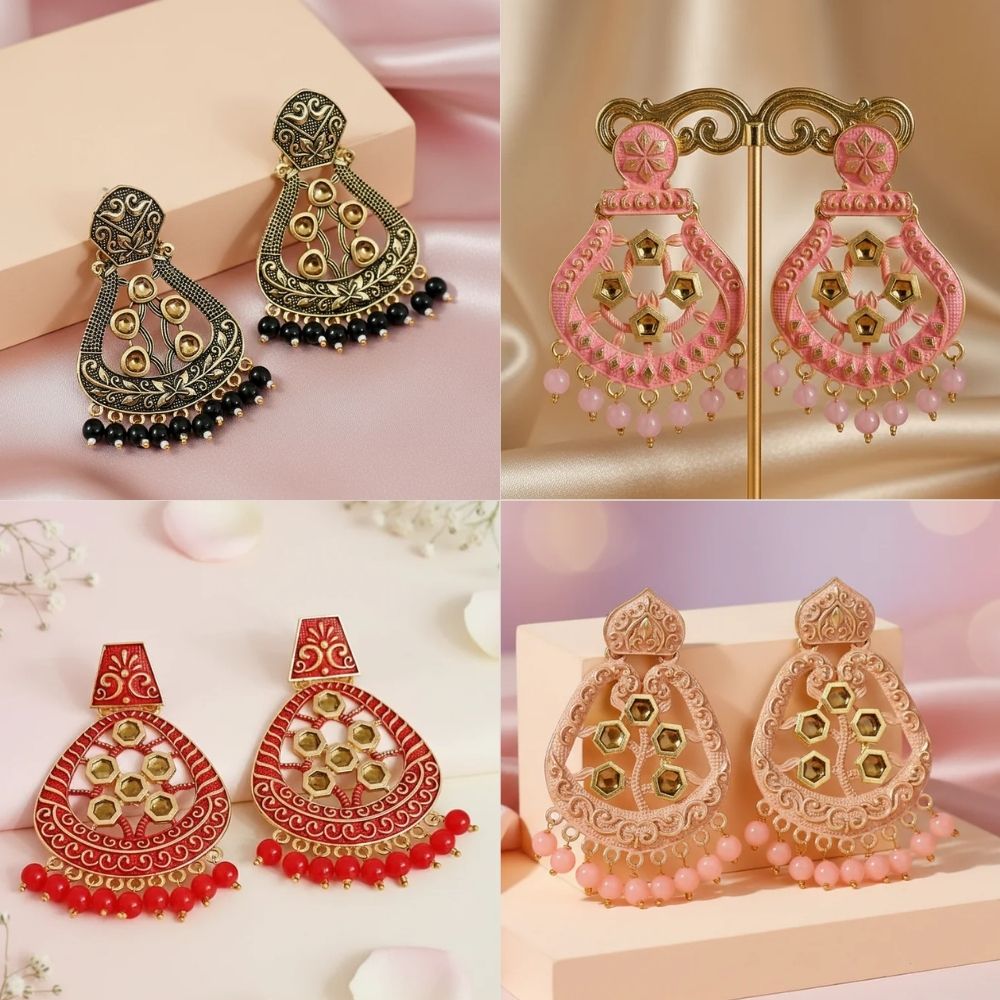 JewelMaze Traditional Meenakari Earrings Combo Set of 4