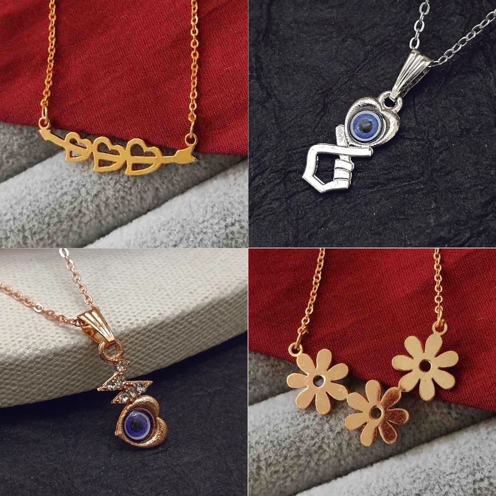 JewelMaze Elegant Assorted Chain Pendant Combo for Women (Pack of 4 Pairs)