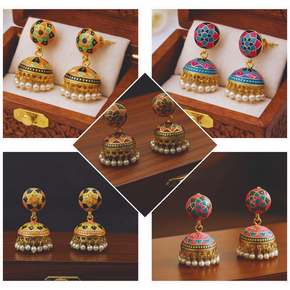 Jewelmaze Traditional Assorted Meenakari Jhumki Earrings Combo – 5 Pairs Set