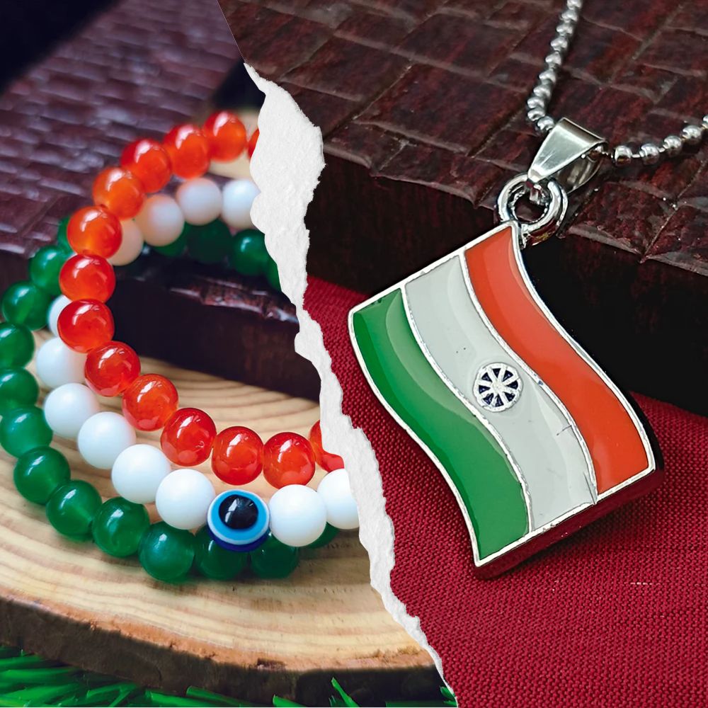 Jewelmaze Tricolor/ Tiranga/ Indian Flag Bracelets & Pendant Combo