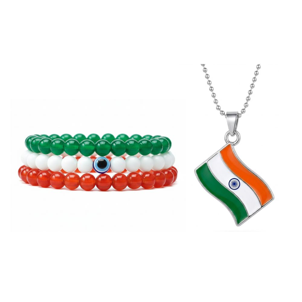 Jewelmaze Tricolor/ Tiranga/ Indian Flag Bracelets & Pendant Combo
