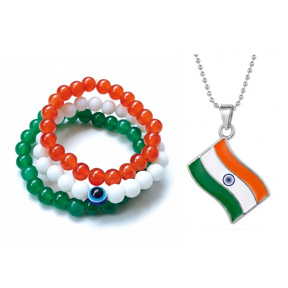 Jewelmaze Tricolor/ Tiranga/ Indian Flag Bracelets & Pendant Combo