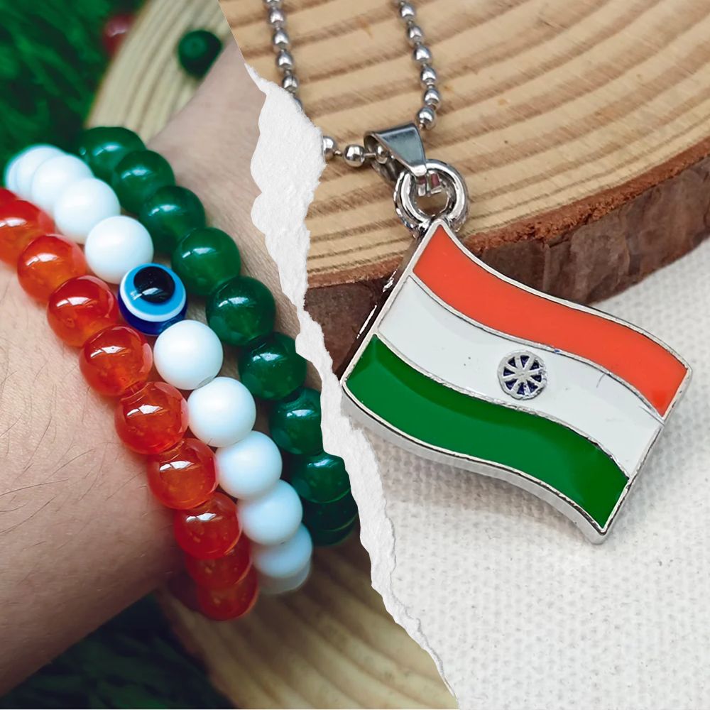 Jewelmaze Tricolor/ Tiranga/ Indian Flag Bracelets & Pendant Combo