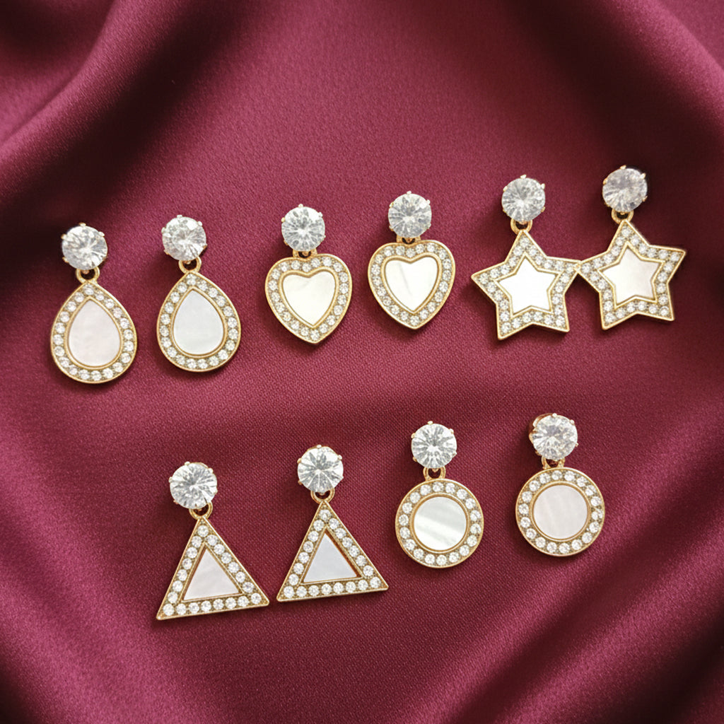 JewelMaze Set of 5 Gold Plated Multi Shapes Earrings Combo