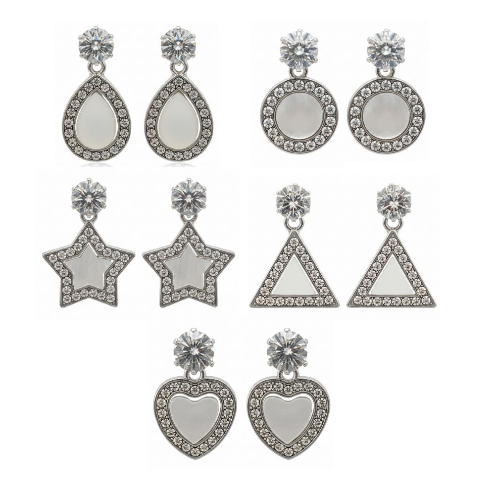 JewelMaze Set of 5 Silver Plated Multi Shapes Earrings Combo