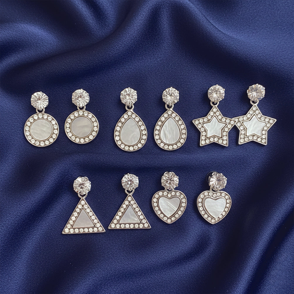 JewelMaze Set of 5 Silver Plated Multi Shapes Earrings Combo