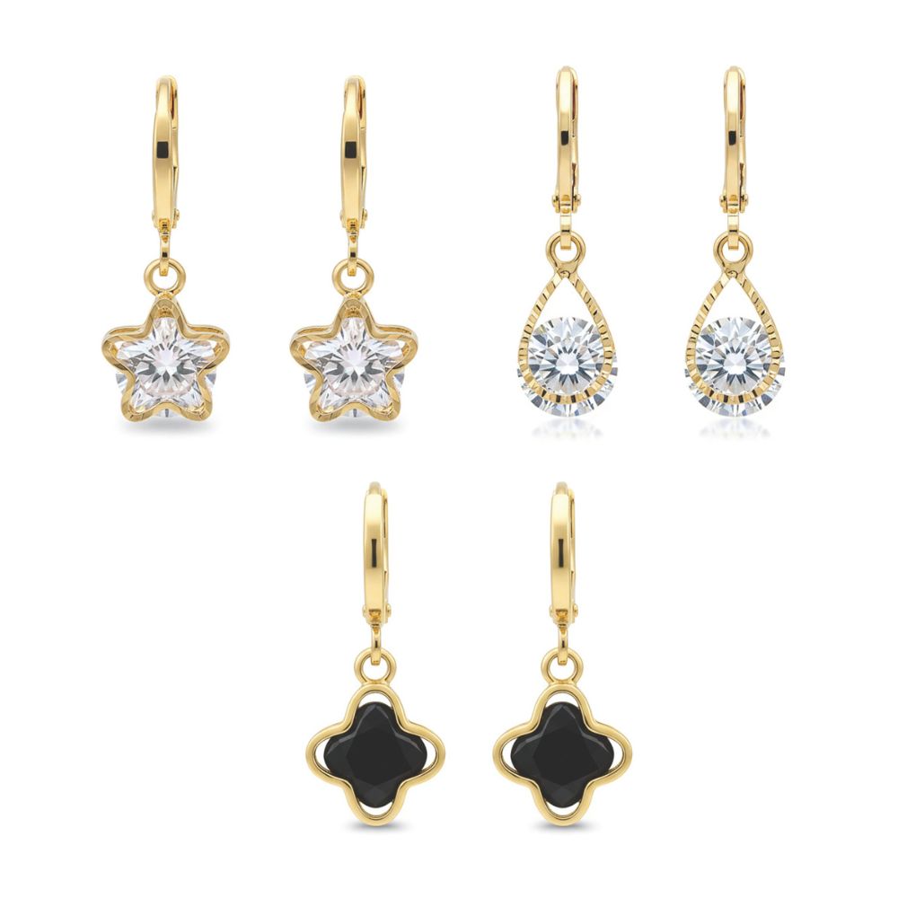 JewelMaze Set of 3 Gold Plated American Diamond Earrings Combo