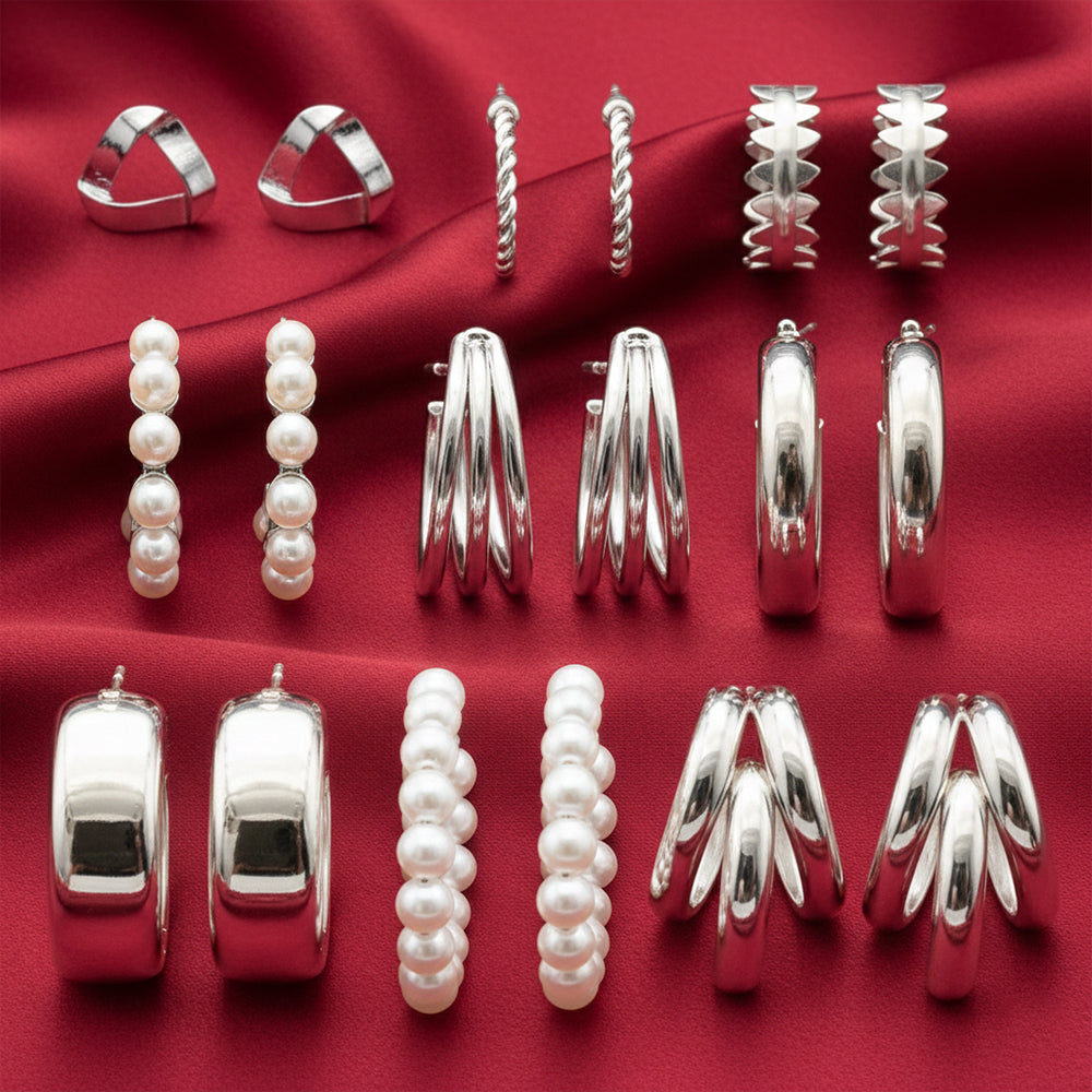 JewelMaze Set Of 9 Korean Style Anti Tarnish Earrings Combo