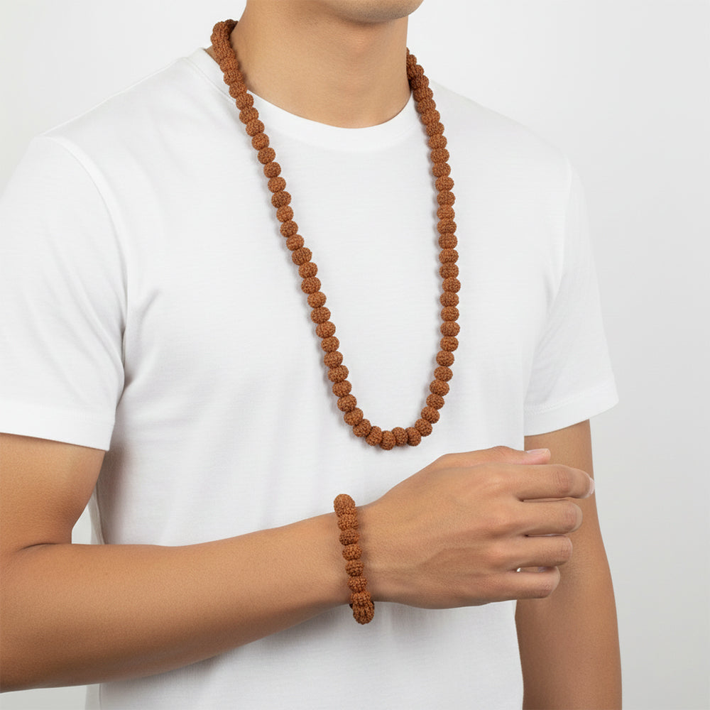 Jewelmaze Handcrafted Mala & Bracelet Jewellery Combo for Men
