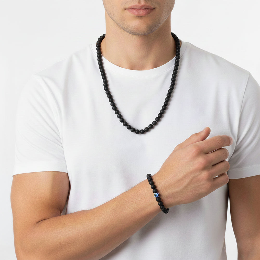 Jewelmaze Handcrafted Mala & Bracelet Jewellery Combo for Men